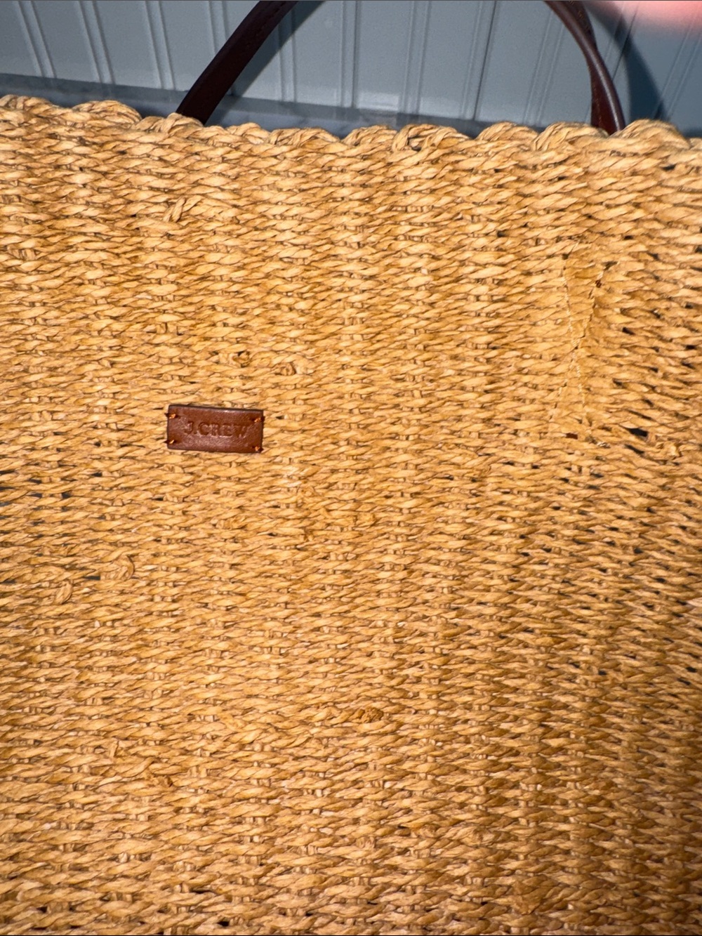 EUC JCrew Woven Straw Market Tote Bag with Brown Leather Handles - Picture 5 of 5